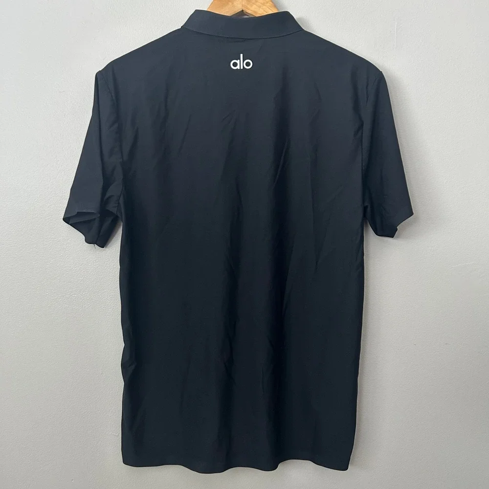 Alo Yoga Polo Shirt Womens 2XL Black Snap Button Short Sleeve Performance